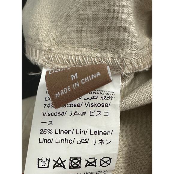 Dazy-Less Pants Women MEDIUM Khaki Tan Pleated Straight Linen Viscose Blend - Picture 6 of 8